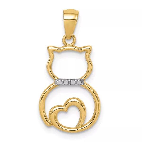 GlittersandGold 14k White Rhodium Diamond-cut Sitting Cat Pendant Bracelet Necklace