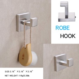 TASTOS Bath Towel Hooks Brushed Nickel, 2 Pack Stainless Steel Robe Coat and Clothes Hook, Heavy Duty Wall Hook for Bathroom & Kitchen, Modern Square Style Wall Mounted (Silver)