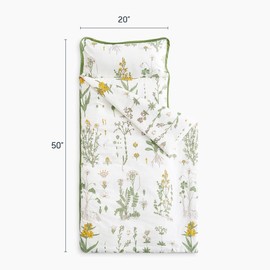 Wake In Cloud - Toddler Nap Mat with Pillow and Blanket, 100% Cotton Fabric, for Kids Girls in Daycare Kindergarten Preschool, Floral Botanical Flowers, White Yellow Green, Standard