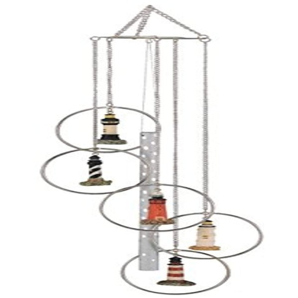 George S. Chen Imports Wind Chime 5 Ring Polyresin Charm Lighthouse Hanging Garden Decoration