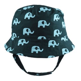 Faith & Sarah Kids Baby Sun Hat - Unisex Boy Girl - Elephant Print - Baby Bucket Hats with Chin Strap Navy Blue 3-6 Months