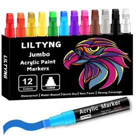LILTYNG 12 Colors Jumbo Markers, 10mm Jumbo Felt Tip, Acrylic Paint Pens Markers for Rock Painting, Poster, Stone, Ceramic, Glass, Wood, Canvas