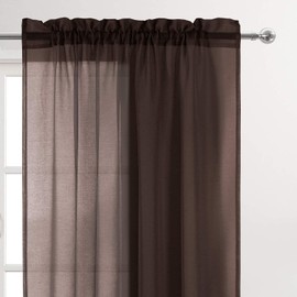 DWCN Brown Sheer Curtains Semi Transparent Voile Rod Pocket Curtains for Bedroom and Living Room, 42 x 45 inches Long, Set of 2 Panels