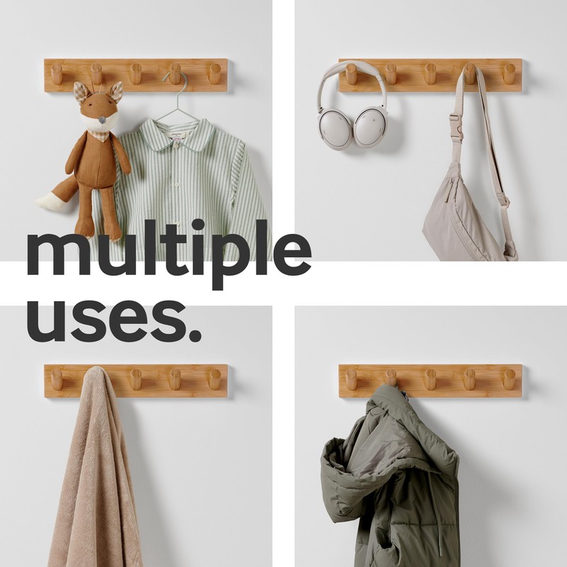 LARHN Wall Mounted Coat Rack, Wooden Wall Coat Rack with