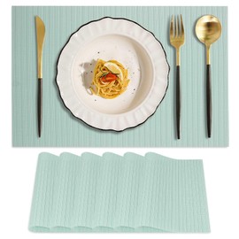 Teal Blue Placemats Set of 6 - Easy Clean Washable Vinyl Placemats - Wipeable Heat Resistant Table Mats for Indoor Outdoor Dining Table - 17x12 Inch