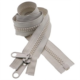 Leekayer 2PCS #10 60 Inch Heavy Duty Zippers for Sewing Separating Large Plastic Zippers Gray Tape with Double Pull Tab Slider, Sleeping Bag, Boat, Canvas, Cover, Trampoline, Dog Bed,Tent (60" 2pcs)