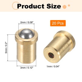 sourcing map 20Pcs 304 Stainless Steel Ball Plunger, 2mm Dia. Ball Catch Latch Smooth Push Fit Spring Plunger Precision Positioning End Force 8N for Mechanical Devices, Furniture (3x5mm)