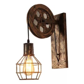 Generic W Lámpara De Pared Rústica Polea Vintage Industrial Oxido
