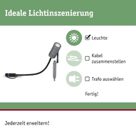 Paulmann 94368 Plug & Shine LED Outdoor Light Garden Spotlight Radix IP65 3000K 6W Grey Dimmable Garden Lighting System Aluminium