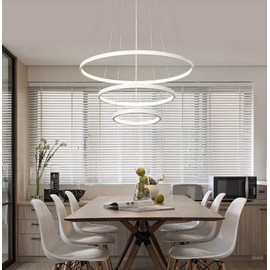 DERALAN Modern Chandelier Lighting Dimmable LED Ceiling Dining Room Chandeliers Contemporary Pendant Lights Living Room Cool White Light Fixtures Hanging 3 Ring Foyer Bedroom White