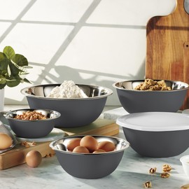 WHYSKO Stainless Steel Mixing Bowls With Lids Set, 5 Sizes Nesting Mixing Bowls for Your Kitchen Meal Prep, Cooking, Baking, and Food Storage (Gray)