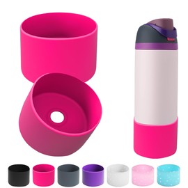 AESKEIA 2PCS Silicone Water Bottle Boot for Owala 24oz 32oz 40oz,Anti-Slip Protective Sleeve Bottom Bumper Protector for FreeSip, Twist, and Flip Stainless Steel Water Bottles (Pink, 40oz)