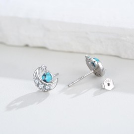 Cuoka Moon Star Earrings 925 Sterling Silve Turquoise Moon Stud Earrings CZ Celestial Moon Pierced Earrings Jewelry for Women Mom
