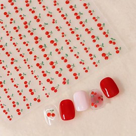 Cherry Nail Stickers for Nail Art 3PCS Summer Fruit Cherry Nail Art Stickers Decals 3D Self-Adhesive Summer Nail Art Decorations Supplies Summer Cherry Nail Design Manicure Accessories for Women Girls