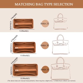 KOPPAL Purse Organizer Insert For Birkin 35 Bag, Felt Insert Organizer With Zipper, Large Capacity,Women’s Handbags Shaper (35,Gray)