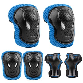 ValueTalks Kids/Youth Knee and Elbow Pads Set,Knee Pads for Kids Adjustable Protective Gear Set for Roller Skates Skateboard Scooter Inline Skating Cycling Bike Riding (Blue, S)