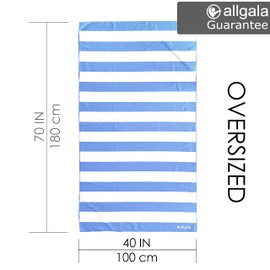 Allgala BT81240 - Toalla de playa de microfibra con diseño de rayas de cabaña de 40 x 70 pulgadas, color azul claro (paquete de 2)