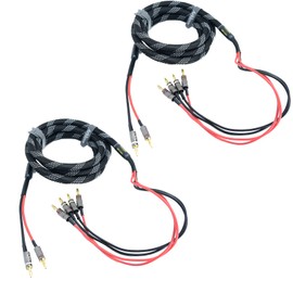 Arklove 10ft 2packs 13awg Speaker Cable Premium Heavy Duty Braided Wire Dual Banana 2 Plug to 4 Banana Male Plugs Frequency Division 2 Banana Plugs - 4 Banana Plugs 1pair
