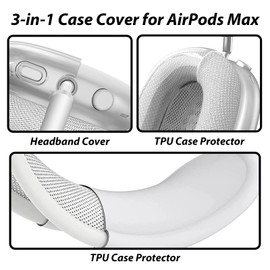 Soft Case Cover Compatible with AirPods Max Headphones, Clear Anti-Scratch Ear Pad Case Cover TPU Protective Ear Cups Covers Accessories, Anti-Dust Headband Cover