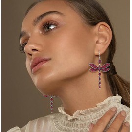 Gleamart Dragonfly Earrings Boho Style Color Rhinestone Dangle Earrings for Women Red