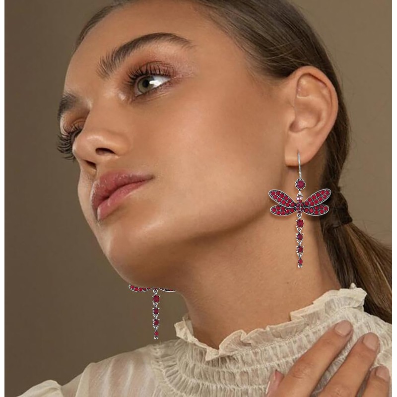Gleamart Dragonfly Earrings Boho Style Color Rhinestone Dangle Earrings for