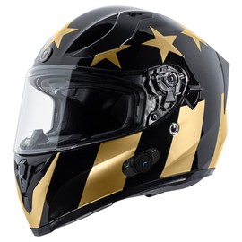 TORC T15B Blinc Wireless Integrated Full Face Motorcycle Helmet with Graphic, Gloss Black Golden Time-Small