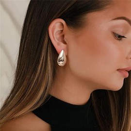 ALRNBY Gold Chunky Teardrop Earrings for Women Dainty Long Drop Earrings Gold Silver Jewelry S925 Silver Posts Hypoallergenic (Silver)