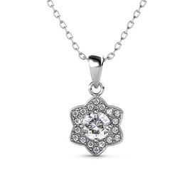 Cate & Chloe Poppy 18k White Gold Plated Necklace for Women | Silver Pendant Necklace with Simulated Diamond Crystals, Jewelry for women, Gift for Her