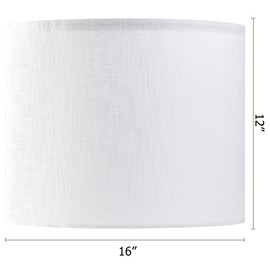 White Linen lampshades Set of 2 Large Drum Lamp Shade 16" Top x 16" Bottom x 12" High (Spider) Modern Lamp Shade for Table&Floor Lamp - Lampshades Replacement By GO&SO