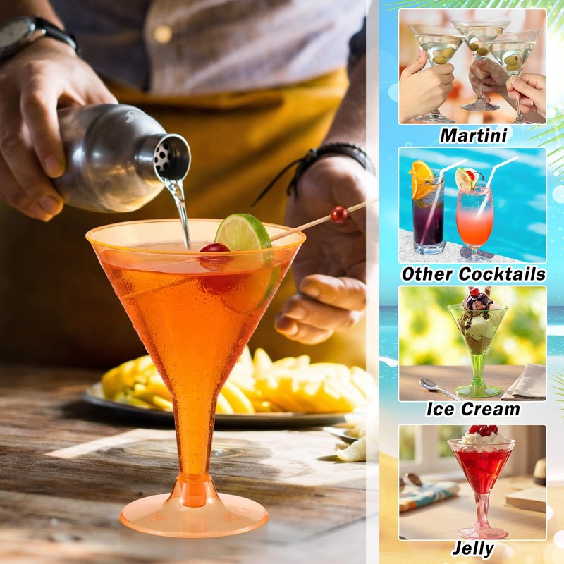 Yungyan 48 Pack 7oz Colored Plastic Martini Glasses with Cocktail