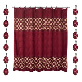 Zahari Home 13pc Elegant Rose Bathroom Shower Curtain Sets Elegant Shower Curtain & 12 Shower Curtain Rings Contemporary Decor Burgundy Shower Curtain Unique Design Stylish Shower Accessories