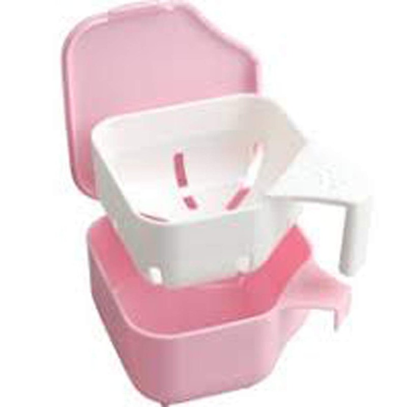 紀陽除虫菊 入れ歯洗浄ケース デントクリア ピンク 水切りカゴ付 K-7012 10.5×6.1×9.8cm 1 個