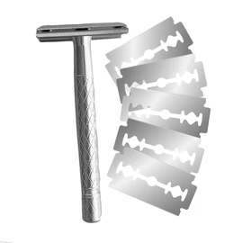 UNIVERSOENLÍNEA.COM Rastrillo Clasico Afeitar Barba Hombres Clásico Doble Filo Dr. Mr Acero Inoxidable Metalico + 10 Navajas de Repuesto de Alta Calidad
