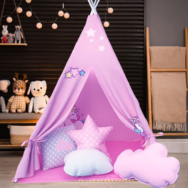 Atlasonix Teepee Tent for Girls, Toys for 2 Year Old Girls Gifts, Unicorn Toys for Girls Indoor and Outdoor, Unicorn Gifts (Purple)