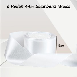 qingmeng 44 m White Gift Ribbon, 5 cm Satin Ribbon, White Ribbon Bow, Gift Ribbon, Wide Satin Ribbons, Silk Ribbon for Wedding, Gift Packaging, Christmas Decoration