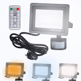 Etrogo 30 W LED Spotlight with Motion Sensor Outdoor Remote Control 3000LM 6000K 3000K 4500K Dimmable LED IP66 Waterproof for Garden Garage Yard Sports Field