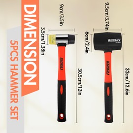 LOZAGU 2-Pack Rubber Mallet Hammer Set, 16oz & 35mm Rubber Mallet Hammer Tool, Rubber Mallet for Flooring, Tent Stakes, Woodworking, Camping, Crafts, Jewelry Wood Rubber.