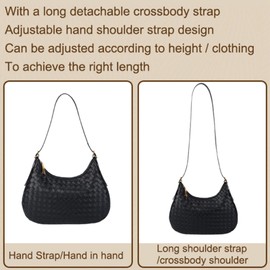 Shoulder Handbags for Women Crossbody Woven Leather Tote Shoulder Bag Purse Hobo Lightweight With Zipper Adjustable Strap Black