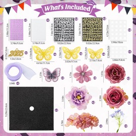 HCKLM Graduation Cap Decorations Kit - Assorted Flowers 3D Butterfly Stickers Glitter Rhinestones Alphabet Letter Number Stickers for DIY Grad Cap Topper 2025 Graduation Party Supplies (Purple)
