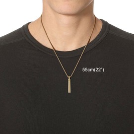 COAI Stainless Steel CZ Paved Bar Pendant Necklace for Men 18K Gold Plated, Gold Necklace for Men 55cm