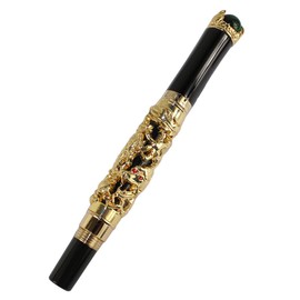Gullor Luxury Golden Dragons Style 3D Carved Rollerball pen With green Pearl