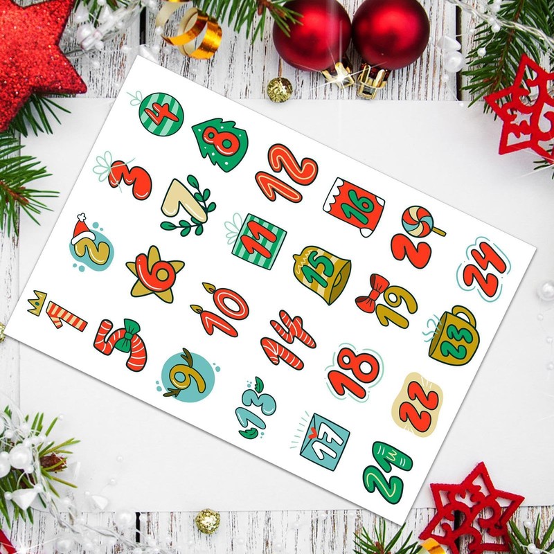 Christmas Advent Stickers, 1-24 Christmas Card Envelope Stickers, Sealing Stickers