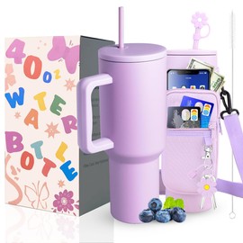40 oz Tumbler with Handle Lid and Straw & 40 oz Tumbler Accessories - Vacuum Insulated Stainless Steel Double Wall Water Bottle with Strap Bag - Holiday Gifts for Women Men (Lavender)