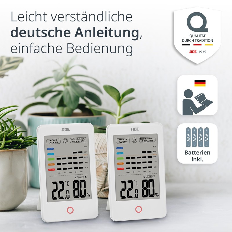 ADE Digital Hygrometer Indoor with Mould Alarm | Moisture Meter