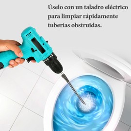 Destapador de Drenaje con Resorte y Adaptador de Taladro, 3 Metros