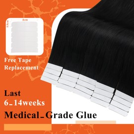 Full Shine Black Tape in Hair Extensions Real Hair 12inch Human Hair Extensions Glam Seamless Tape in Extensions 20Pcs 30Grams Short Hair Extensions Tape
