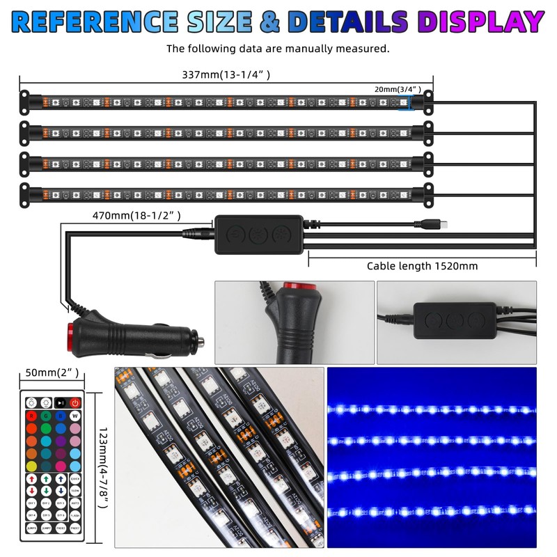 72 LED RGB Car LED Interior Lighting with App /