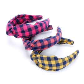Peppercorn Kids Girls Twist Knot Check Pattern Headband - for all ages- small and big/tweens/youth - Plaid/Soft Pink