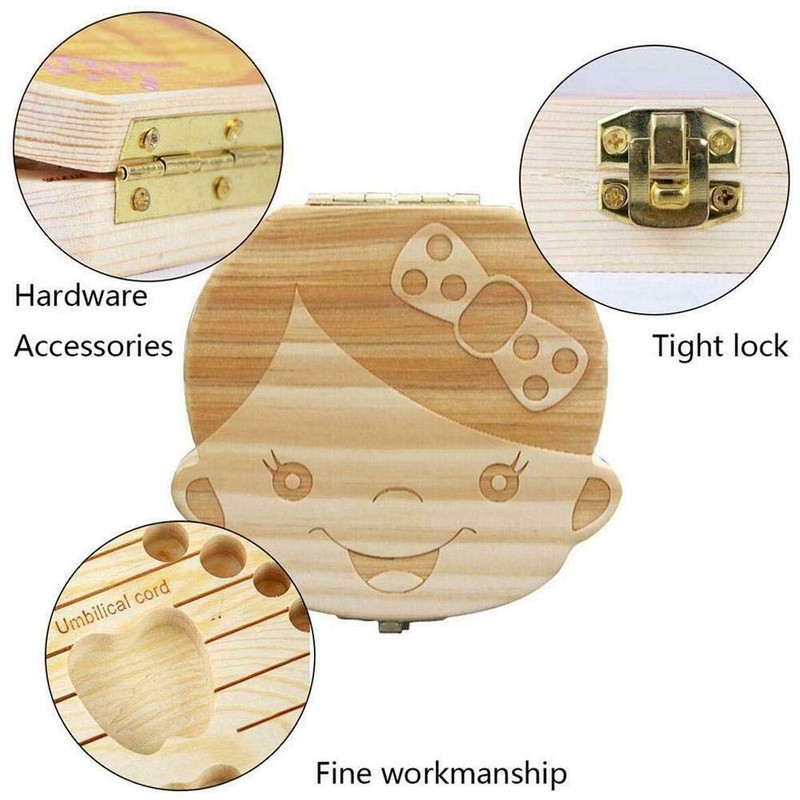 Aiky Wooden Baby Tooth Fairy Box Teeth Holder For Kids