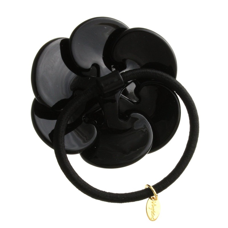VINGTAINE H-569-BK Monotone Camellia Hair Rubber Flower Flower Hair Accessories,